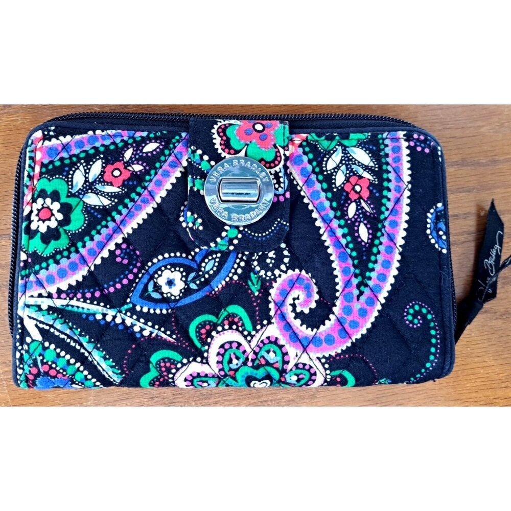 Vera Bradley Black Paisley Turnlock Quilted Clutch Wallet